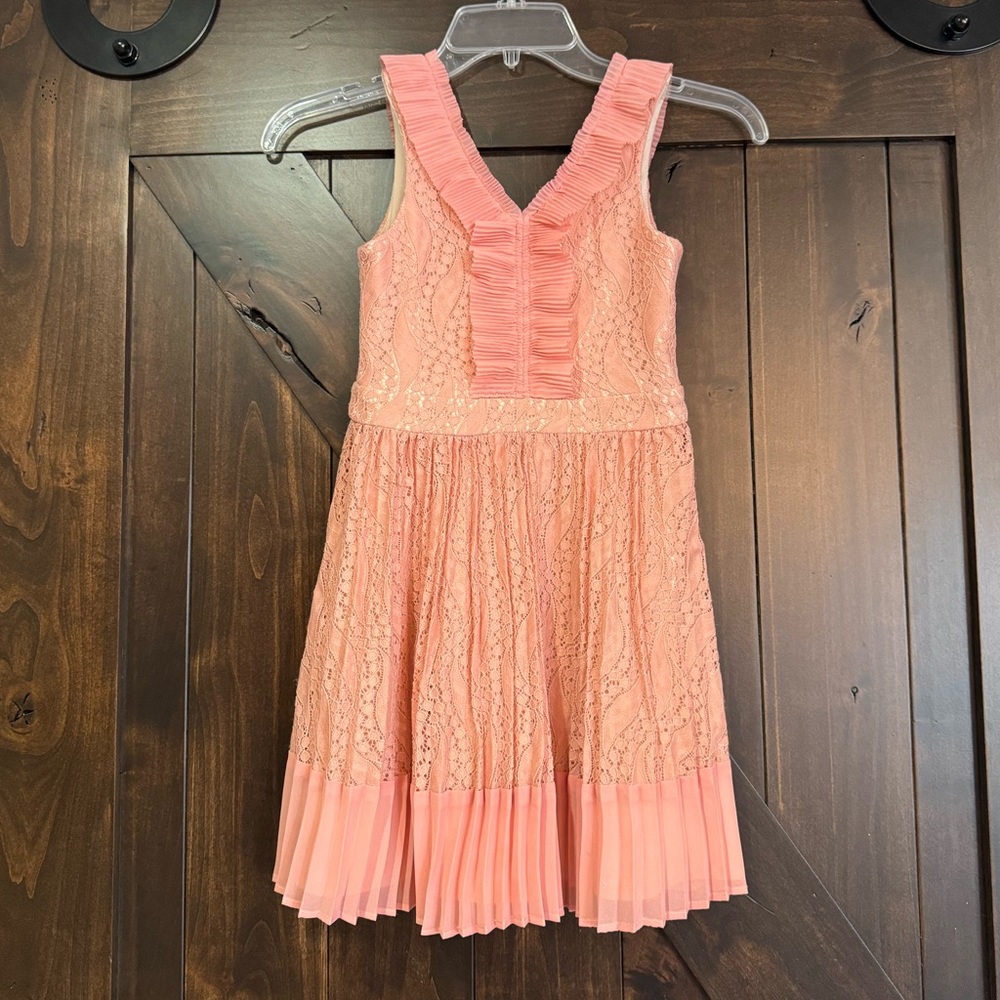 GB Girls Pleated Lace Peach Dress Size 7